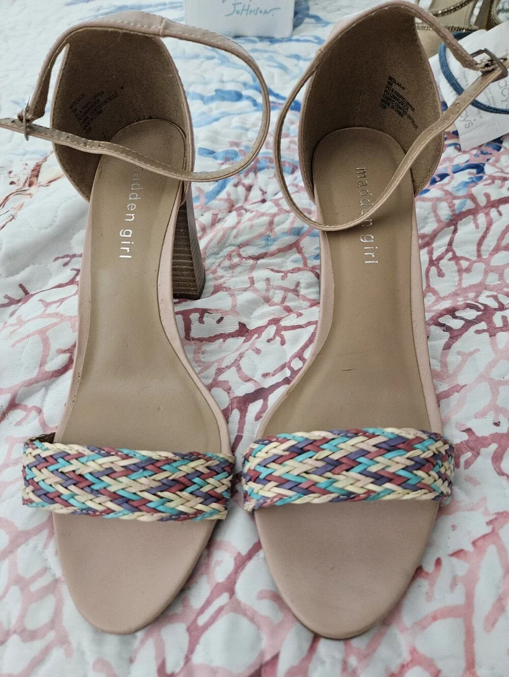 Madden Girl Nude Ankle-Strap Heels with Multicolor Braided Toe - Picture 1 of 6